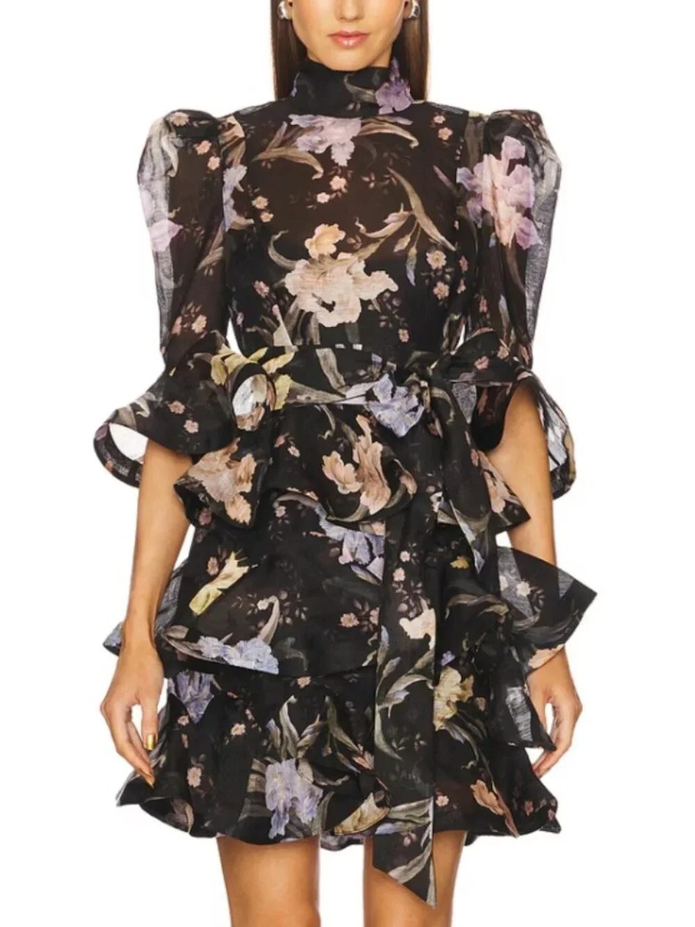 zimmermann black floral mini dress Zimmermann Crush Picnic Mini Dress in Black Floral main image 1